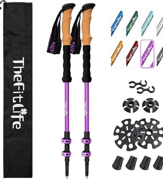 TheFitLife Trekking Poles - Lightweight 7075 Aluminum Hiking Sticks with Cork Grips, Adjustable Telescopic Design, Metal Flip Lock for Men & Women - Perfect for Hiking, Walking, Camping & Backpacking