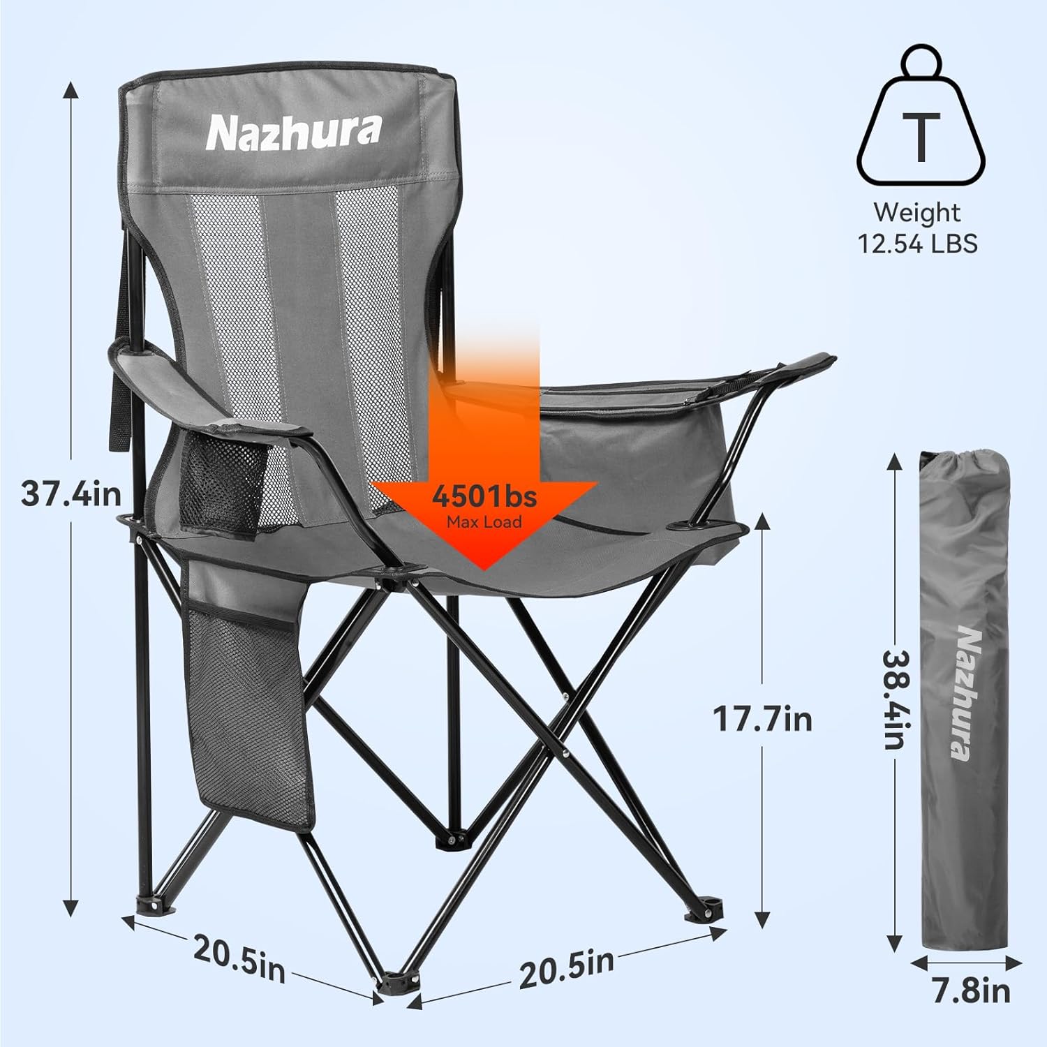 Nazhura 2 Pack Outdoor Camping Chairs Folding/Foldable/Portable with Cooler Pouch, Mesh Backrest and Cup Holder Pocket(Grey, 2 Pack) - Image 3
