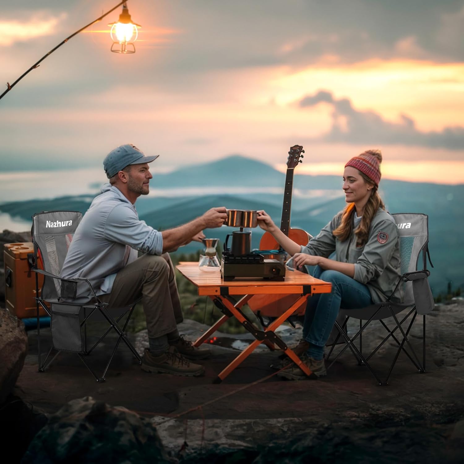 Nazhura 2 Pack Outdoor Camping Chairs Folding/Foldable/Portable with Cooler Pouch, Mesh Backrest and Cup Holder Pocket(Grey, 2 Pack) - Image 8