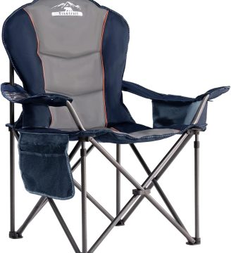 Oversized Camping Chair Folding Chair with Cooler Padded Outdoor Chairs Heavy Duty Support 500 LBS Steel Frame Collapsible Arm Chair with Cup Holder Blue & Gray