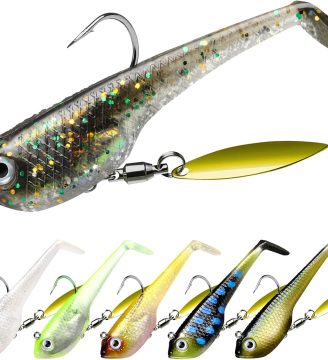 TRUSCEND Easy Catch Pre-Rigged Soft Lures, Unique Vibrating Swim Action and Trembly Sinking Move for More Bites, Amazing Soft Swimbait for Family Fishing, Fishing Lures for Bass Trout Crappie Walleye