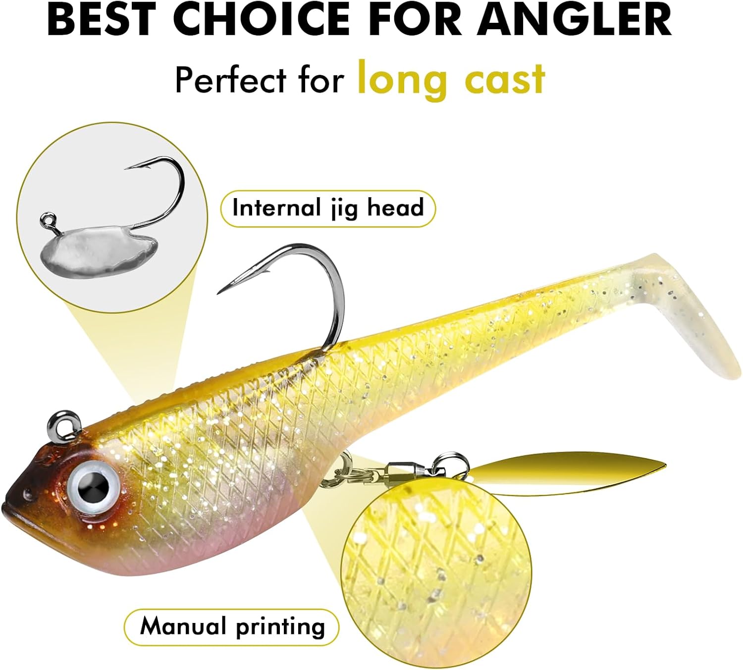 TRUSCEND Easy Catch Pre-Rigged Soft Lures, Unique Vibrating Swim Action and Trembly Sinking Move for More Bites, Amazing Soft Swimbait for Family Fishing, Fishing Lures for Bass Trout Crappie Walleye - Image 2