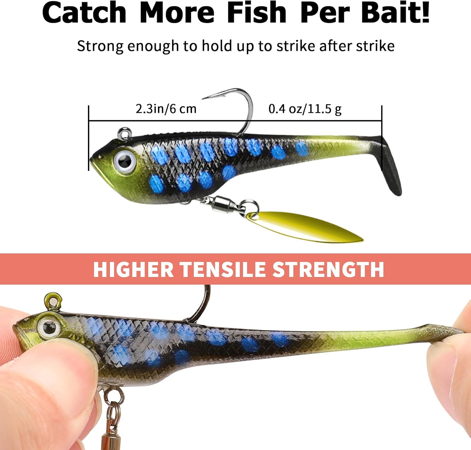 TRUSCEND Easy Catch Pre-Rigged Soft Lures, Unique Vibrating Swim Action and Trembly Sinking Move for More Bites, Amazing Soft Swimbait for Family Fishing, Fishing Lures for Bass Trout Crappie Walleye - Image 4
